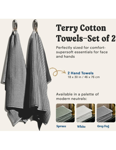 Conjunto de 2 Toallas de Mano ONSEN Terry Algodón 50x76 cm Gris