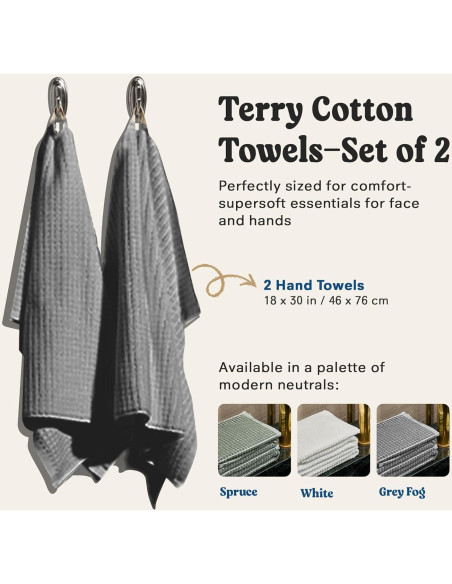 Conjunto de 2 Toallas de Mano ONSEN Terry Algodón 50x76 cm Gris
