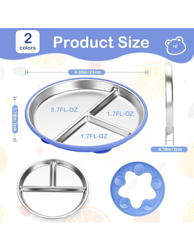 Platos para Niños Dualshine Acero Inoxidable 2 Pack 22.86 cm