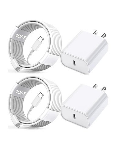 Cargador Rápido USB C para iPhone 2 Pack 10FT MFi