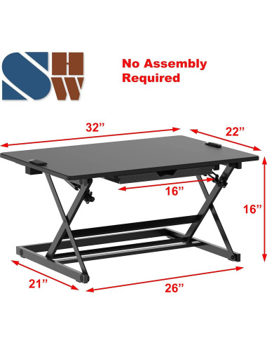 Escritorio Elevador Ajustable SHW 81 cm Negro Ergonomico