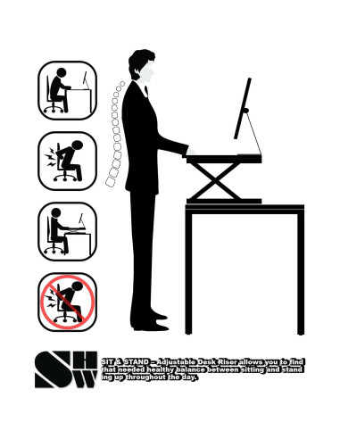 Escritorio Elevador Ajustable SHW 81 cm Negro Ergonomico