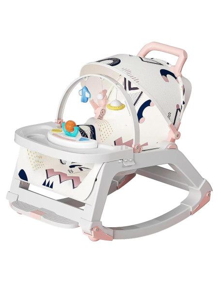 Silla de Rebotar para Bebé 5 en 1 Rosa, Ajustable y Portátil
