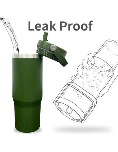 Taza aislada de 30 oz FunTrans con popote y tapa - Verde Ejercito