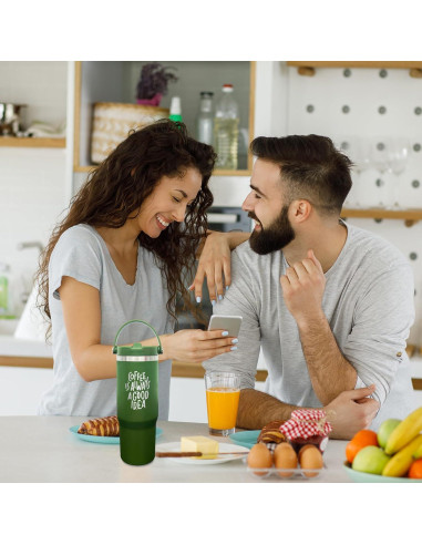 Taza aislada de 30 oz FunTrans con popote y tapa - Verde Ejercito