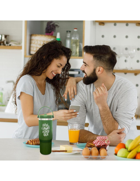 Taza aislada de 30 oz FunTrans con popote y tapa - Verde Ejercito