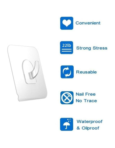 Ganchos Adhesivos Transparentes Ninth Five - Paquete de 30 Piezas