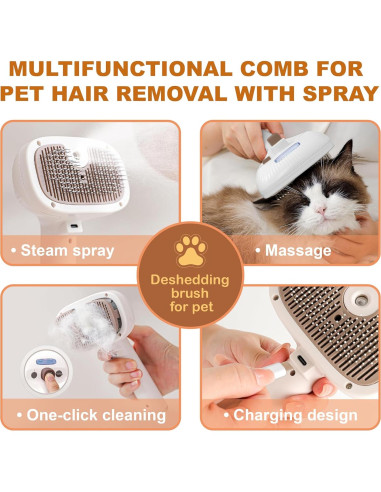 Cepillo de Vapor para Mascotas BKUSX 5 en 1 USB Autolimpiante