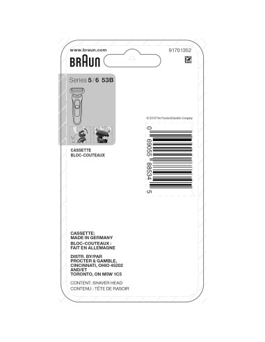 Cabezal de Afeitar Eléctrico Braun 53B para Series 5 y 6