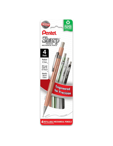 Lápiz Mecánico Metálico Pentel Sharp 0.7mm Paquete de 4
