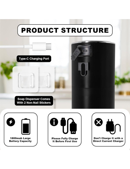 Dispensador Automático de Jabón PINENUTS 384ml USB Infrarrojo