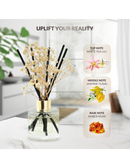 Difusor de caña UPLIR con aceite esencial Jazmín y Té Blanco 100ml