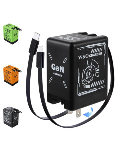 Cargador Rápido 2 en 1 W&O con Cables Retráctiles Negro