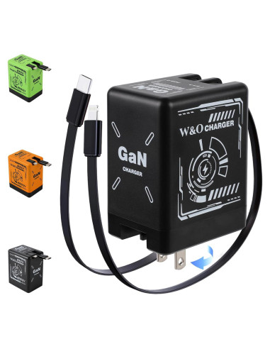 Cargador Rápido 2 en 1 W&O con Cables Retráctiles Negro