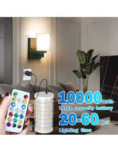 Juego de apliques de pared recargables Andachetg 10000mAh RGB
