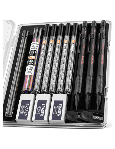 Conjunto de 3 Lápices Mecánicos Nicpro 2mm con Estuche y Minas