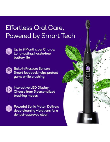 Cepillo de dientes eléctrico Burst Pro Sonic Negro - 33,000 vibraciones