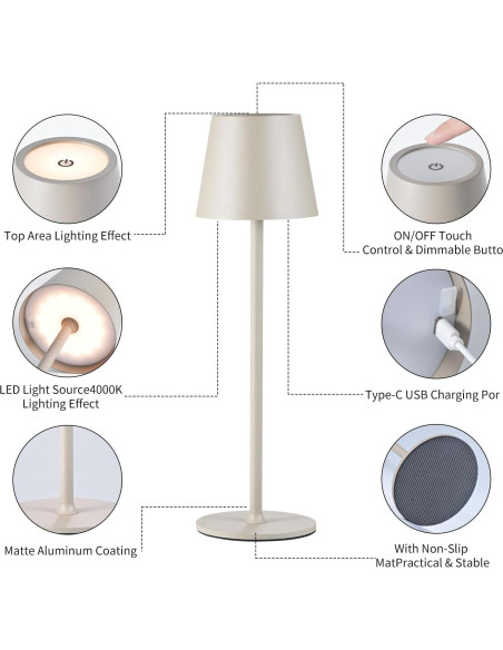 Lámparas de Mesa Inalámbricas Recargables USB IMQSQIK 2Pack