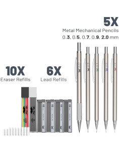 Juego de Lápices Mecánicos Mr. Pen 20 Piezas 0.3 a 2mm 2