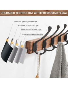 Perchero de Pared SARIHOSY de Madera de Nogal 50 cm con 5 Ganchos 2