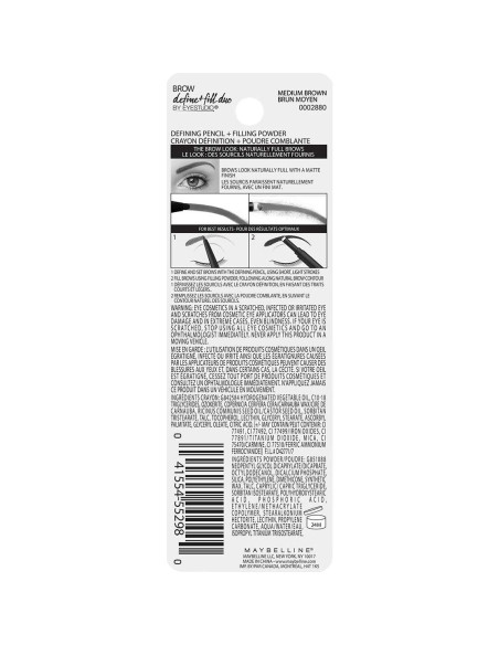 Lápiz y Polvo Rellenador de Cejas Maybelline 2-en-1 Marrón Medio 0.6g