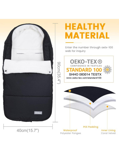 Saco de pies Orzbow negro para cochecito 90x48 cm impermeable