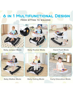 Andador Multifuncional 6-en-1 BABY JOY Ajustable Negro 2