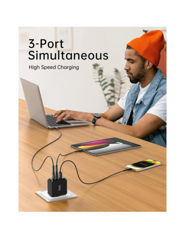 Cargador USB-C Rápido SELORE 67W Plegable 3 Puertos Negro