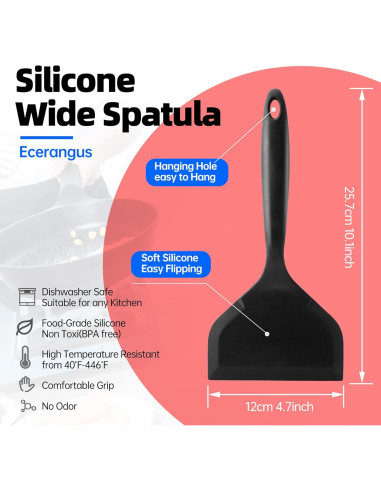 Paquete de 2 espátulas de silicona Ecerangus 26x12 cm Negro
