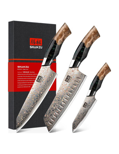 Juego de cuchillos SHAN ZU Damasco 3 piezas acero forjado
