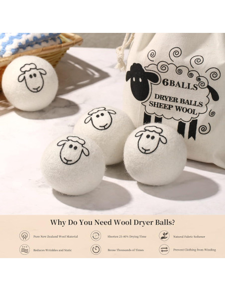 Bolas de Secado de Lana Orgánica Vispayi - 6 Piezas Oveja