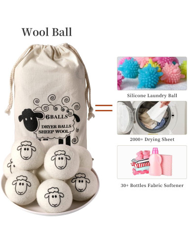 Bolas de Secado de Lana Orgánica Vispayi - 6 Piezas Oveja