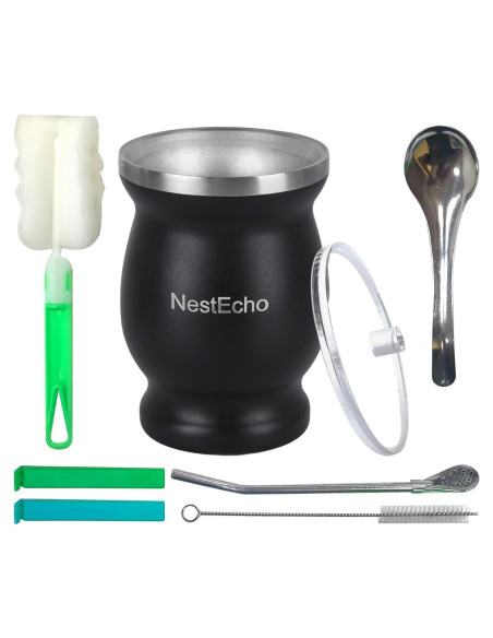 Juego de Tazas de Mate NestEcho 8 Piezas Acero Inoxidable