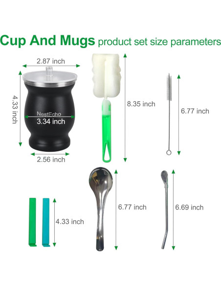 Juego de Tazas de Mate NestEcho 8 Piezas Acero Inoxidable