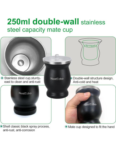 Juego de Tazas de Mate NestEcho 8 Piezas Acero Inoxidable