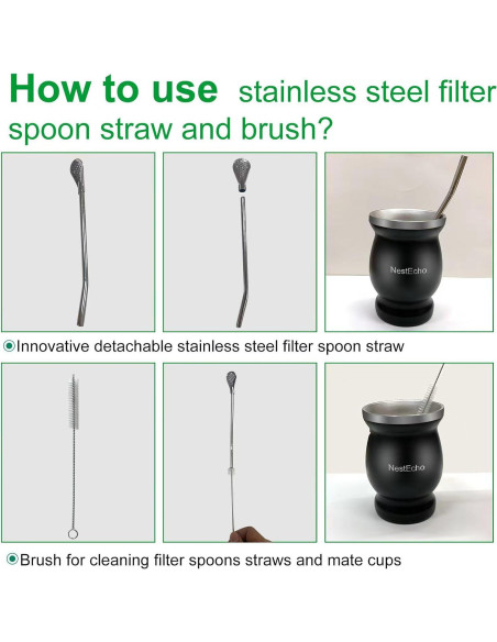 Juego de Tazas de Mate NestEcho 8 Piezas Acero Inoxidable