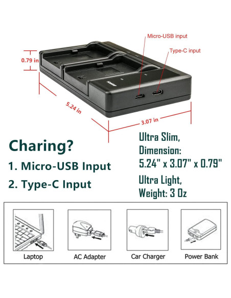 Kastar Cargador USB Dual + 2 Baterías Litio 1100mAh para Cámara