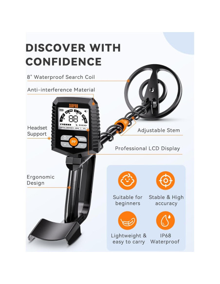 Detector de Metales SUNPOW MD13 Impermeable 8" LCD Ajustable