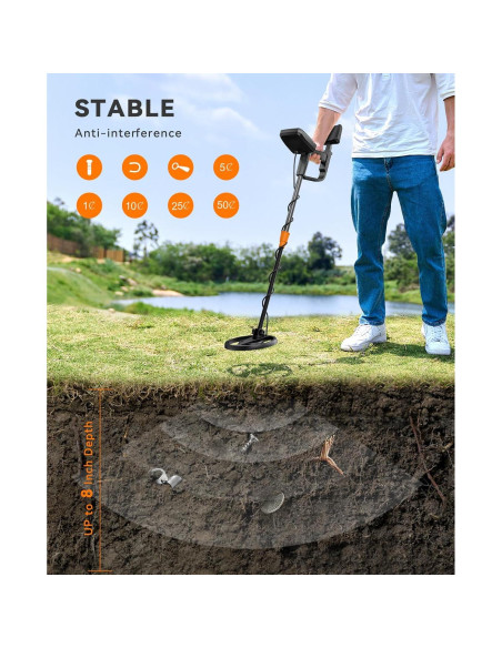 Detector de Metales SUNPOW MD13 Impermeable 8" LCD Ajustable