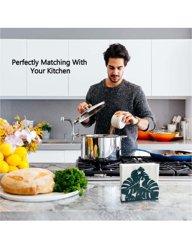 Soporte de Servilletas de Metal Yeaco Moderno Hojas Verdes 14.5 cm