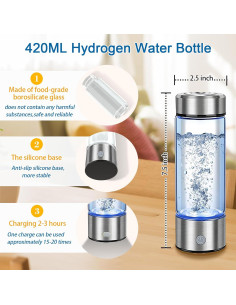 Botella de Agua Hidrógeno Buwheekoki 420ml Portátil Vidrio 2