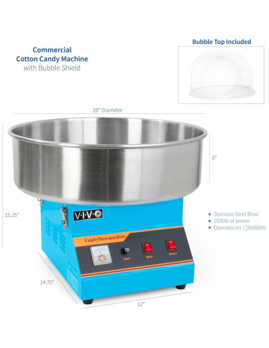 Máquina de Algodón de Azúcar VIVO 1030W Azul con Tazón 50.8cm