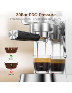 Máquina de Espresso Kndko 20 Bar Acero Inoxidable 1.2L 2