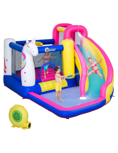 Casa Inflable de Agua Outsunny con Trampolín y Tobogán 3-8 Años