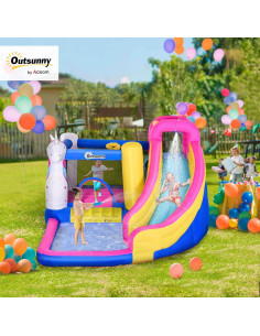 Casa Inflable de Agua Outsunny con Trampolín y Tobogán 3-8 Años 2