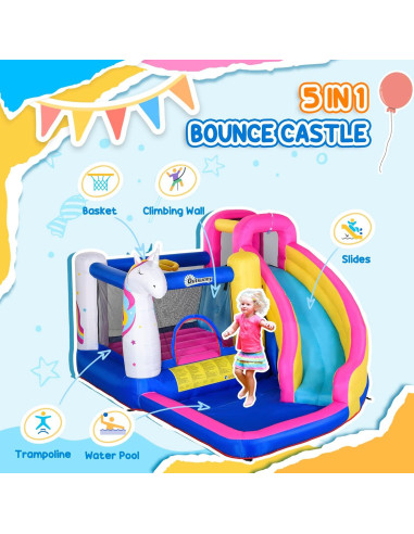 Casa Inflable de Agua Outsunny con Trampolín y Tobogán 3-8 Años