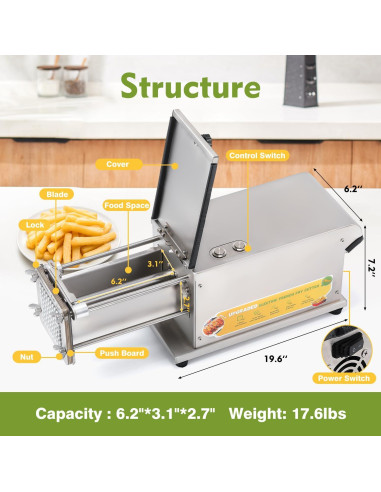 Cortador de Papas Fritas Eléctrico Flyseago 5 Cuchillas Acero Inoxidable