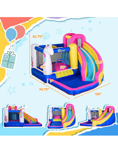 Casa Inflable de Agua Outsunny con Trampolín y Tobogán 3-8 Años