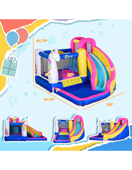 Casa Inflable de Agua Outsunny con Trampolín y Tobogán 3-8 Años