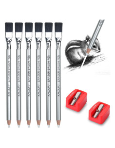 Lápices Borradores KALOUR - 6 Piezas con Brocha y Sacapuntas